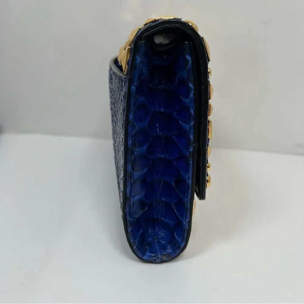 Michael Kors Python Studded Gia Clutch Bah Blue and Gold